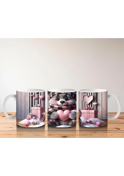Pembe Kalplerle Süslenmiş Ayıcık – Baskılı Kahve Kupası indirimleri
