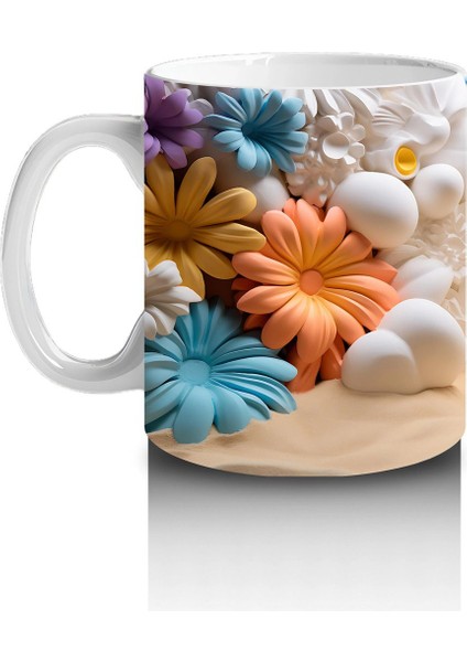 Renkli Çiçeklerle Süslenmiş Kumsal Manzarası – Baskılı Kahve Kupası fiyatları
