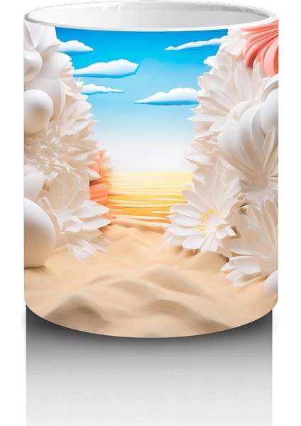 Renkli Çiçeklerle Süslenmiş Kumsal Manzarası – Baskılı Kahve Kupası modelleri