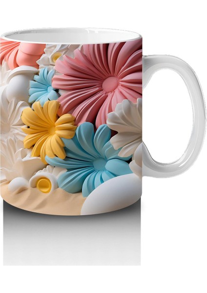 Renkli Çiçeklerle Süslenmiş Kumsal Manzarası – Baskılı Kahve Kupası fırsatları