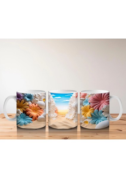 Renkli Çiçeklerle Süslenmiş Kumsal Manzarası – Baskılı Kahve Kupası indirimleri