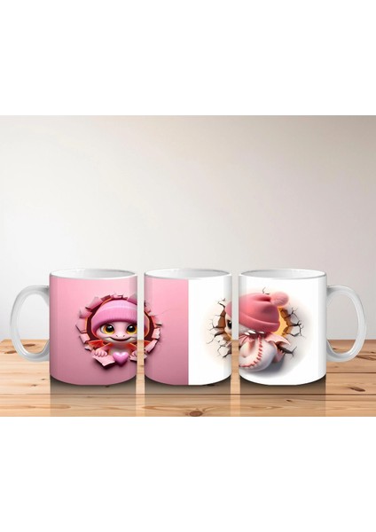 Pembe Şapkalı Sevimli Kız Maskot Çatlakta – Baskılı Kahve Kupası indirimleri