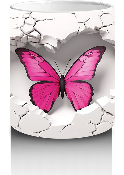 Çatlak Duvarda Parlayan Pembe Kelebek – Baskılı Kahve Kupası modelleri