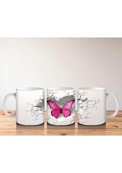 Çatlak Duvarda Parlayan Pembe Kelebek – Baskılı Kahve Kupası indirimleri