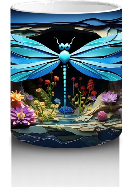 Çift Mavi Yusufçuk ve Çiçek Bahçesi – Baskılı Kahve Kupası modelleri