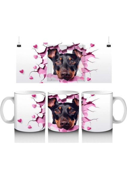 Pembe Kalpler Arasından Bakan Rottweiler – Baskılı Kahve Kupası