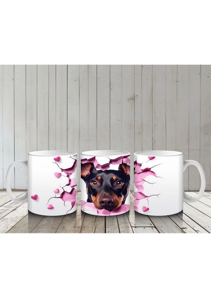 Pembe Kalpler Arasından Bakan Rottweiler – Baskılı Kahve Kupası