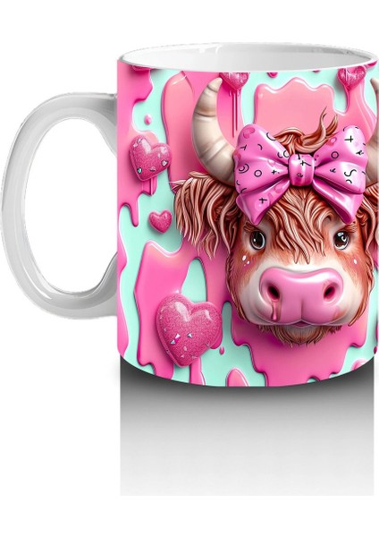 Fuşya Kurdeleli Sevimli Boğa Çifti - Baskılı Kahve Kupası fiyatları