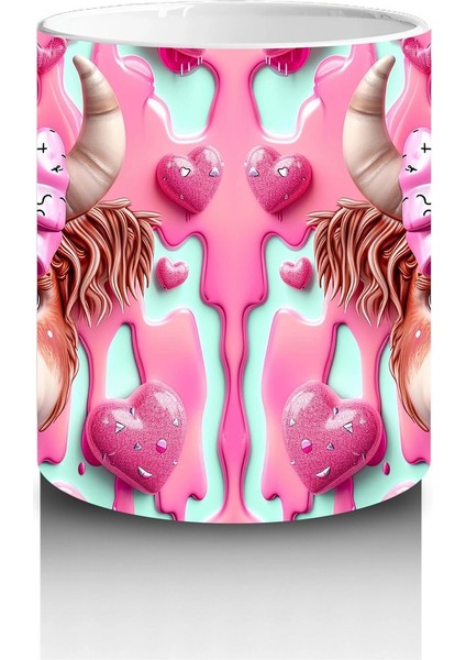 Fuşya Kurdeleli Sevimli Boğa Çifti - Baskılı Kahve Kupası modelleri