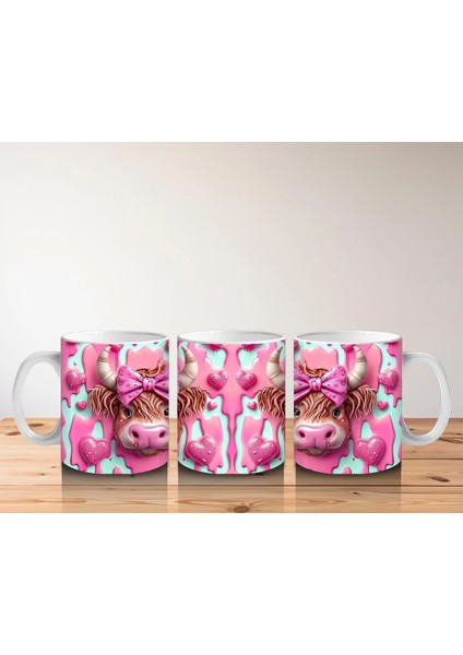 Fuşya Kurdeleli Sevimli Boğa Çifti - Baskılı Kahve Kupası indirimleri