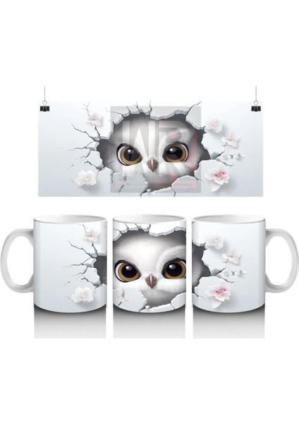 Kalpli Çatlakta Bakan Meraklı Baykuş – Baskılı Kahve Kupası