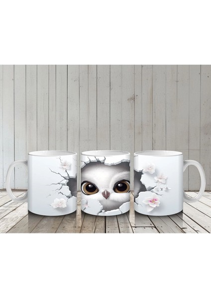 Kalpli Çatlakta Bakan Meraklı Baykuş – Baskılı Kahve Kupası