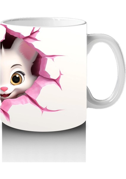 Pembe Çiçeklerle Süslenmiş Kedi Çifti – Baskılı Kahve Kupası fırsatları