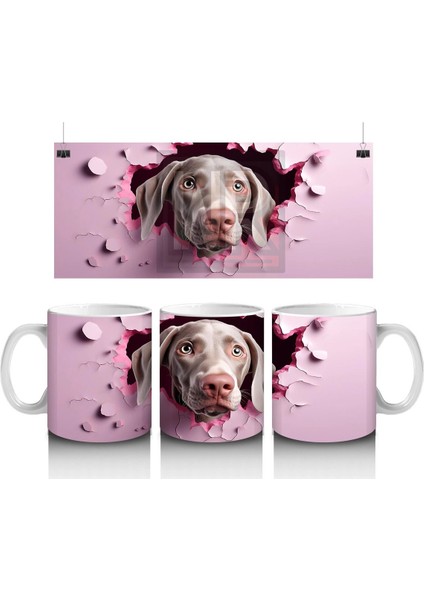 Pembe Kalpli Duvar Önünde Sevimli Köpek – Baskılı Kahve Kupası