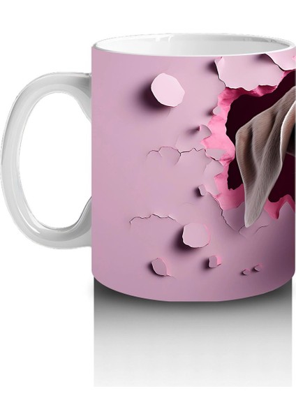 Pembe Kalpli Duvar Önünde Sevimli Köpek – Baskılı Kahve Kupası fiyatları