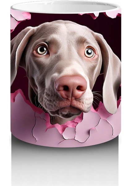 Pembe Kalpli Duvar Önünde Sevimli Köpek – Baskılı Kahve Kupası modelleri