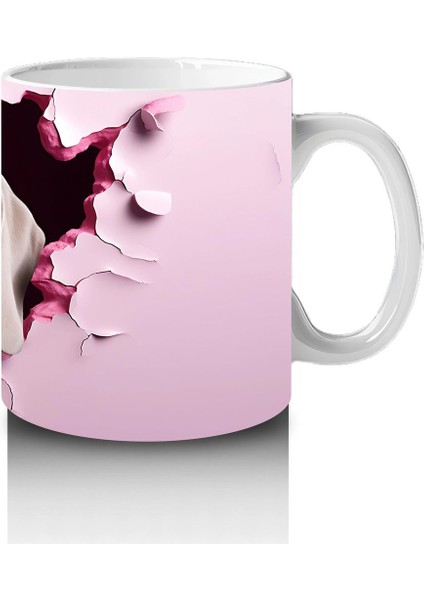 Pembe Kalpli Duvar Önünde Sevimli Köpek – Baskılı Kahve Kupası fırsatları