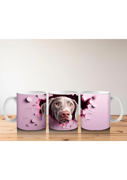 Pembe Kalpli Duvar Önünde Sevimli Köpek – Baskılı Kahve Kupası indirimleri