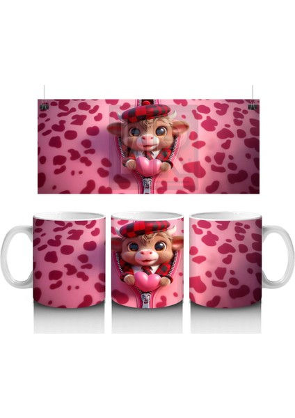 Kalpli Leopar Desenli Zemin Üzerinde Sevimli Boğa – Baskılı Kahve Kupası