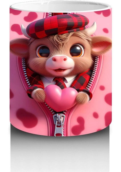 Kalpli Leopar Desenli Zemin Üzerinde Sevimli Boğa – Baskılı Kahve Kupası modelleri