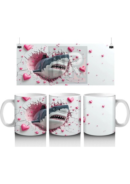 Kalpli Çatlakta Uzatan Köpek Balığı – Baskılı Kahve Kupası