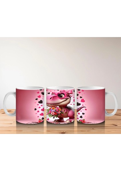 Çiçek Buketi Tutan Dinozor Figürü - Baskılı Kahve Kupası indirimleri