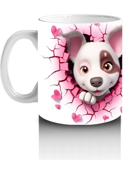Pembe Çiçekli Çatlak Zeminden Bakan Sevimli Köpek - Baskılı Kahve Kupası fiyatları