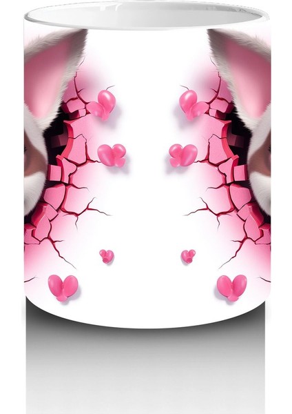 Pembe Çiçekli Çatlak Zeminden Bakan Sevimli Köpek - Baskılı Kahve Kupası modelleri