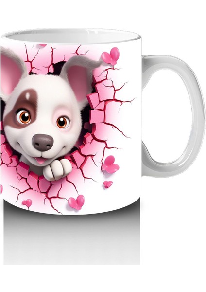 Pembe Çiçekli Çatlak Zeminden Bakan Sevimli Köpek - Baskılı Kahve Kupası fırsatları