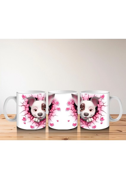 Pembe Çiçekli Çatlak Zeminden Bakan Sevimli Köpek - Baskılı Kahve Kupası indirimleri