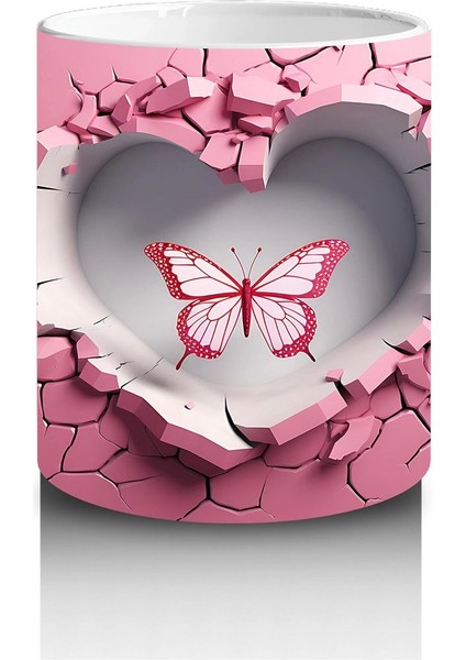 Pembe Kalpli Duvar Arasında Kelebek Figürü – Baskılı Kahve Kupası modelleri