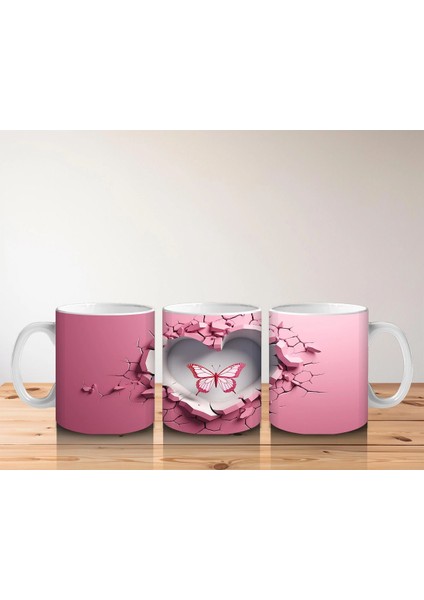Pembe Kalpli Duvar Arasında Kelebek Figürü – Baskılı Kahve Kupası indirimleri