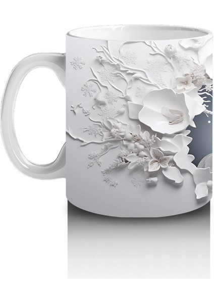 Beyaz Çiçeklerle Süslenmiş Çatlak Zeminden Bakan Geyik - Baskılı Kahve Kupası fiyatları