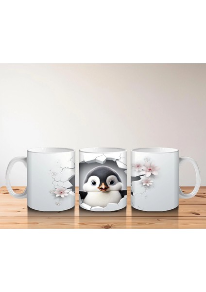 Kiraz Çiçekli Zemin Üzerine Penguen Figürü – Baskılı Kupa indirimleri