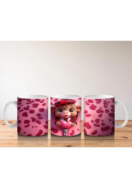 Kalpli Leopar Desenli Zemin Üzerinde Sevimli Boğa – Baskılı Kahve Kupası indirimleri