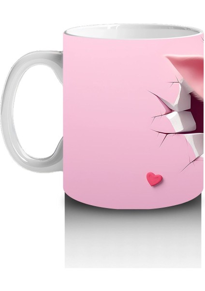 Pembe Çatlak Zeminden Bakan Sevimli Domuzcuk - Baskılı Kahve Kupası fiyatları