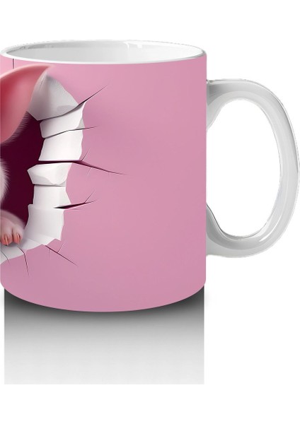 Pembe Çatlak Zeminden Bakan Sevimli Domuzcuk - Baskılı Kahve Kupası fırsatları