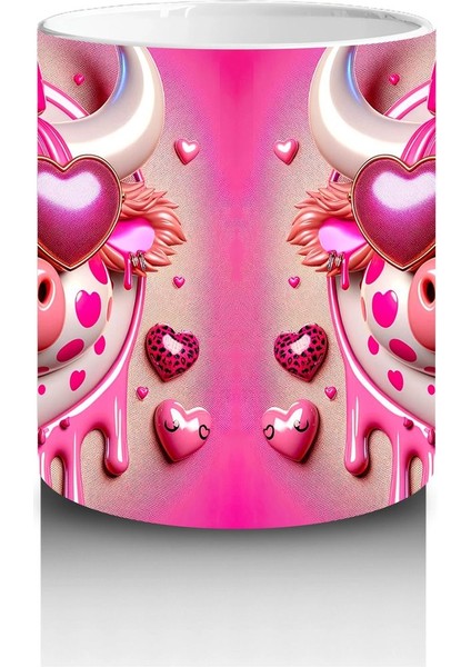 Kalpli Zemin Üzerinde Pembe Boğa Çifti – Baskılı Kahve Kupası modelleri