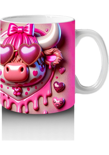 Kalpli Zemin Üzerinde Pembe Boğa Çifti – Baskılı Kahve Kupası fırsatları