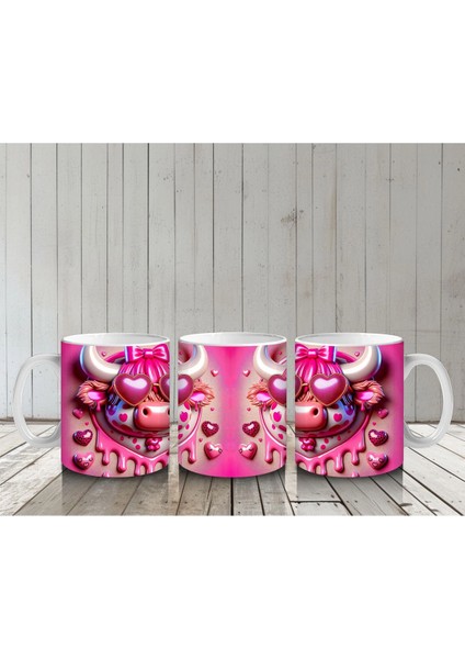 Kalpli Zemin Üzerinde Pembe Boğa Çifti – Baskılı Kahve Kupası