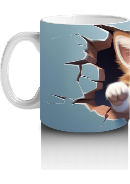 Mavi Fon Üzerine Yırtık Desenli Kedi – Baskılı Kupa fiyatları