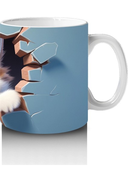Mavi Fon Üzerine Yırtık Desenli Kedi – Baskılı Kupa fırsatları