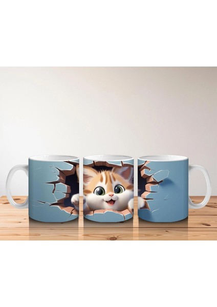 Mavi Fon Üzerine Yırtık Desenli Kedi – Baskılı Kupa indirimleri