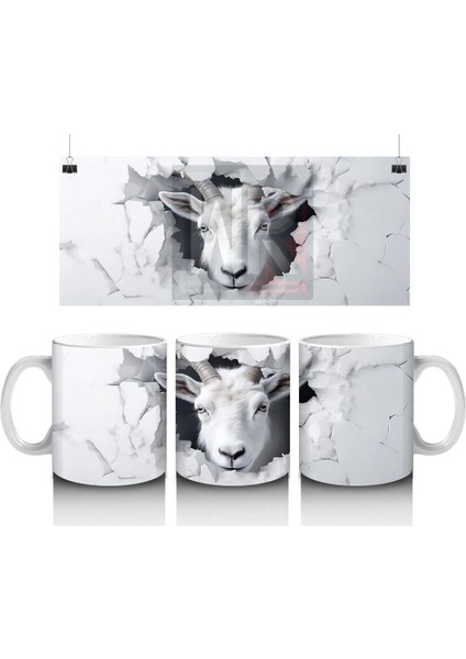 Çatlak Duvar Arasında Beyaz Keçi – Baskılı Kahve Kupası