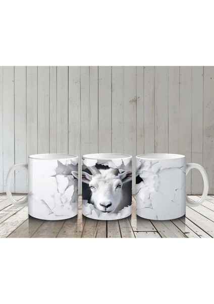 Çatlak Duvar Arasında Beyaz Keçi – Baskılı Kahve Kupası