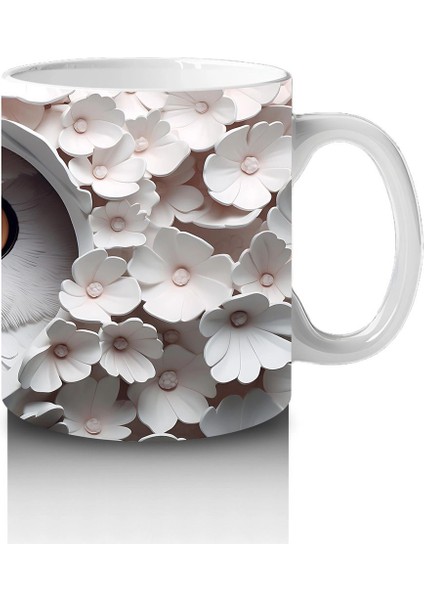 Beyaz Yapraklar Arasında Parlayan Baykuş – Baskılı Kahve Kupası fırsatları