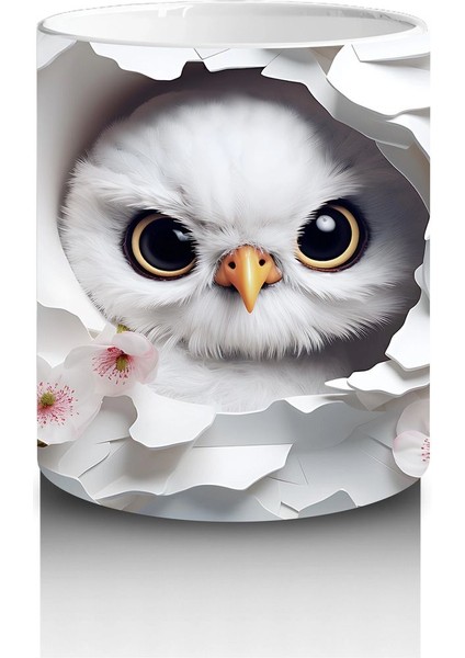 Beyaz Yapraklar Arasında Göz Alıcı Baykuş – Baskılı Kahve Kupası modelleri