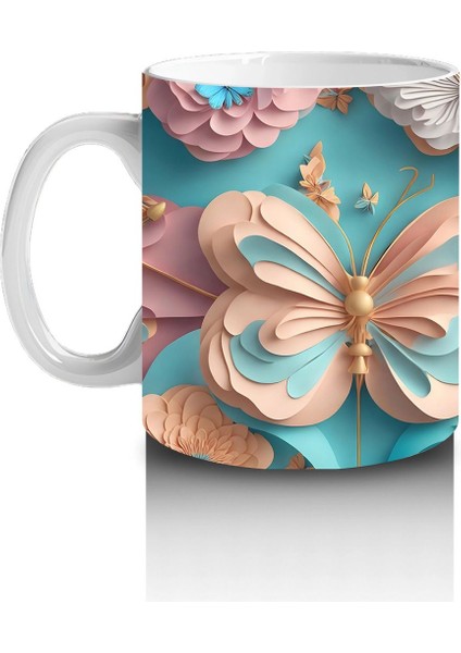 Turkuaz Renkli Simetrik Kelebekler – Baskılı Kahve Kupası fiyatları