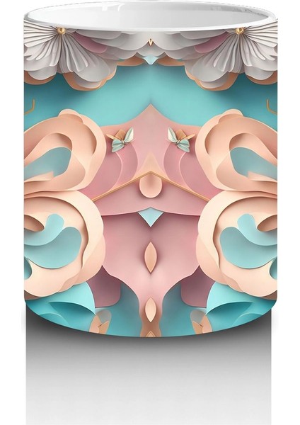 Turkuaz Renkli Simetrik Kelebekler – Baskılı Kahve Kupası modelleri