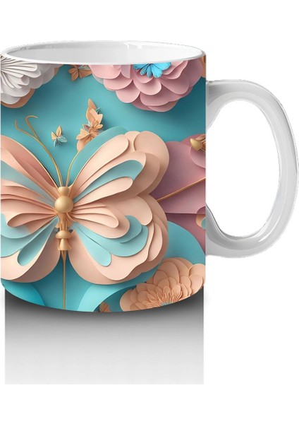 Turkuaz Renkli Simetrik Kelebekler – Baskılı Kahve Kupası fırsatları